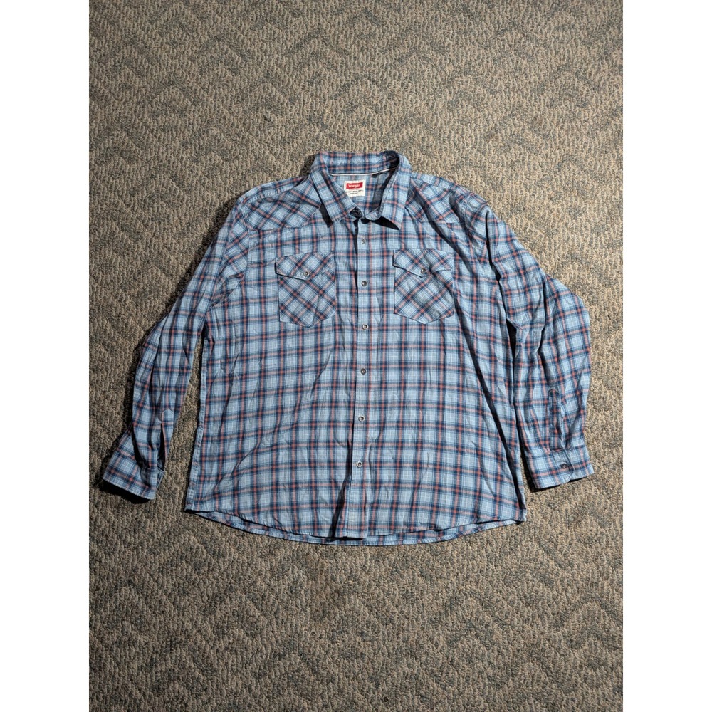 Wrangler Mens Blue Orange Plaid Western Button Down Shirt Long Sleeve 3XL